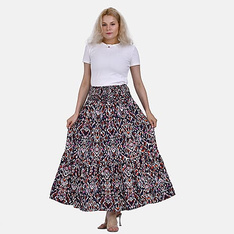 TAMSY 100% Viscose Elastic Waist Summer Floral Print Maxi Skirt (One Size) - Pink