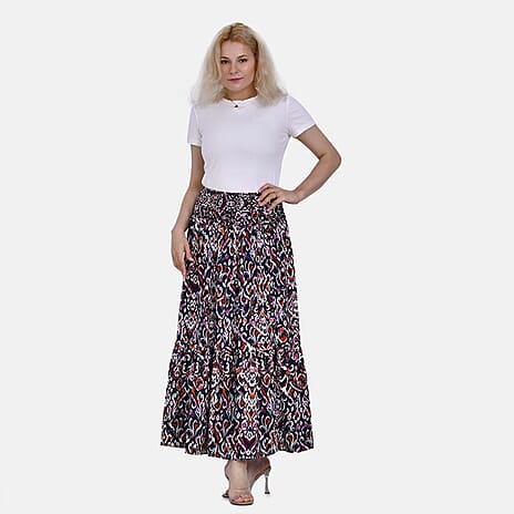 TAMSY 100% Viscose Elastic Waist Summer Floral Print Maxi Skirt (One Size) - Pink