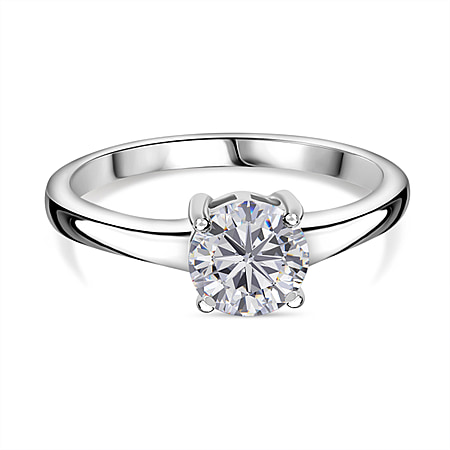 Moissanite Solitaire Ring in Rhodium Overlay Sterling Silver