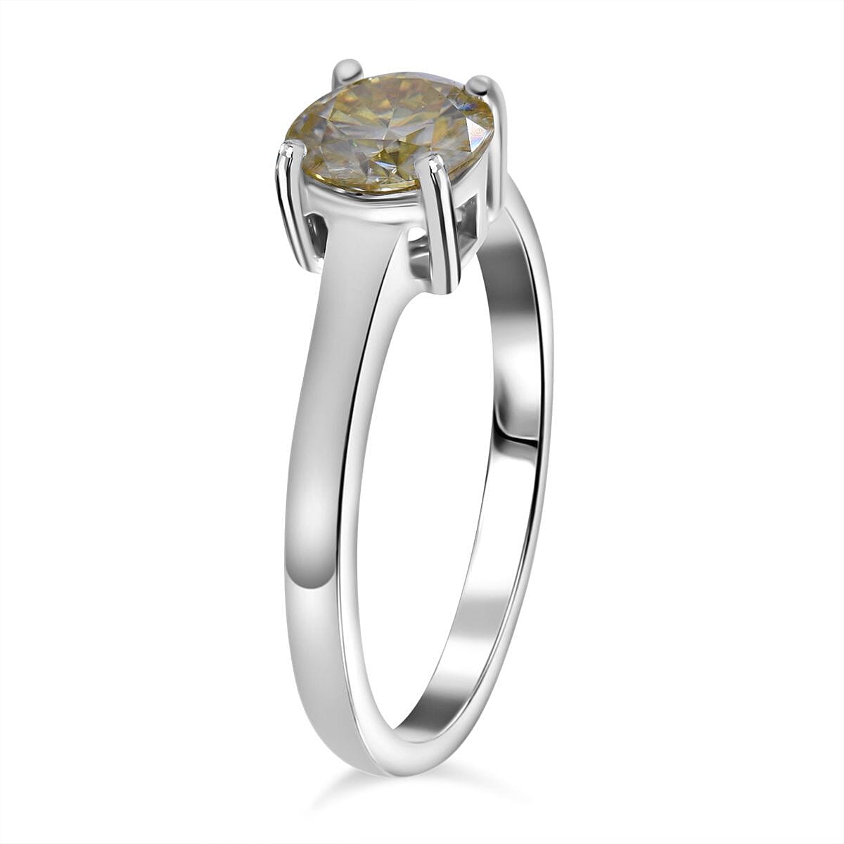 Light Yellow Moissanite Solitaire Ring in Rhodium Overlay Sterling Silver