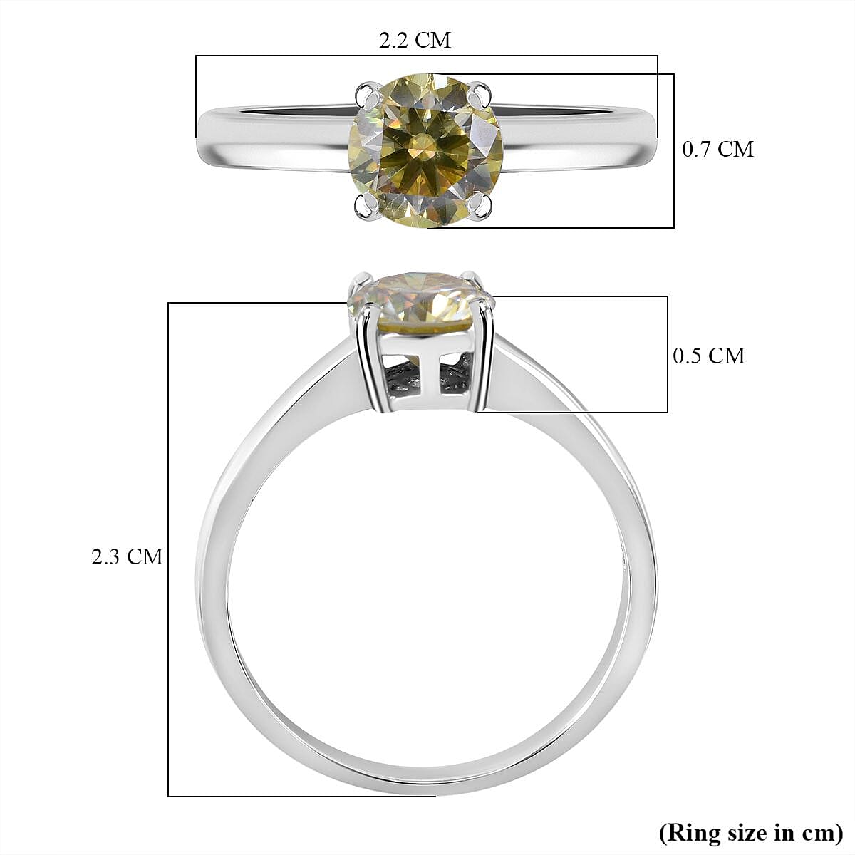 Light Yellow Moissanite Solitaire Ring in Rhodium Overlay Sterling Silver