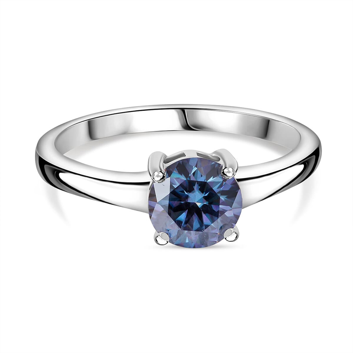 Celestial Blue Moissanite Solitaire Ring in Rhodium Overlay Sterling Silver 1 Ct.