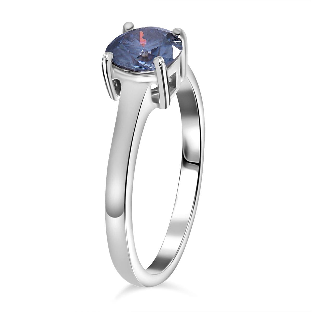 Celestial Blue Moissanite Solitaire Ring in Rhodium Overlay Sterling Silver 1 Ct.