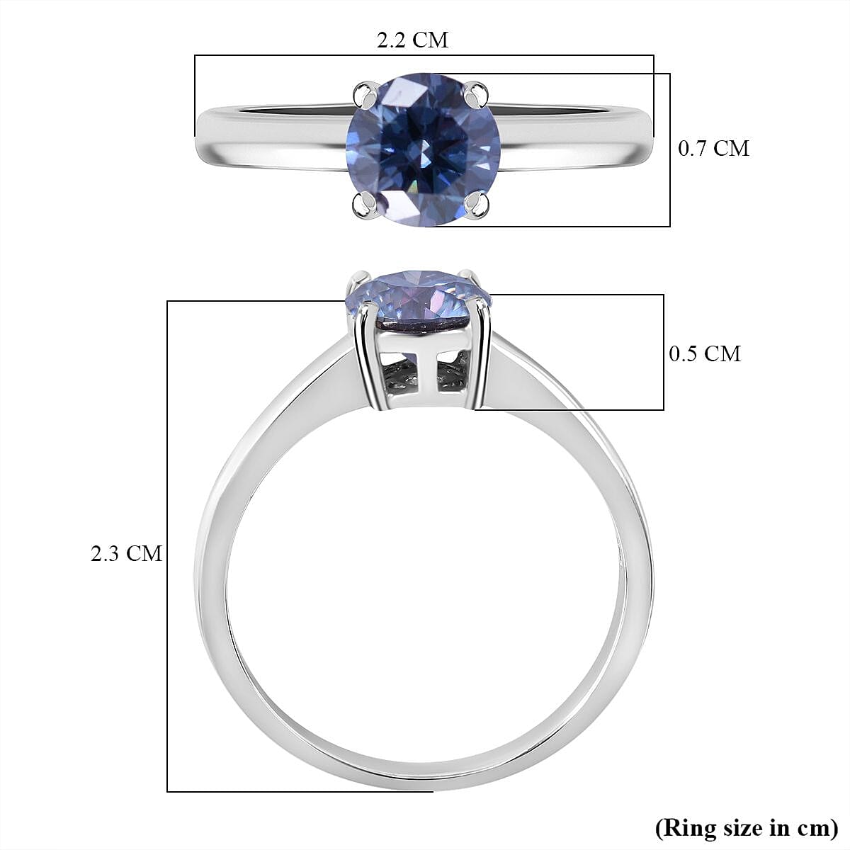 Celestial Blue Moissanite Solitaire Ring in Rhodium Overlay Sterling Silver 1 Ct.