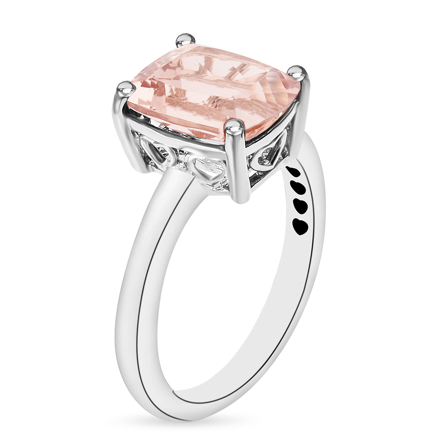 Morganite  Solitaire Ring in Platinum Overlay Sterling Silver 2.84 ct  2.840  Ct.