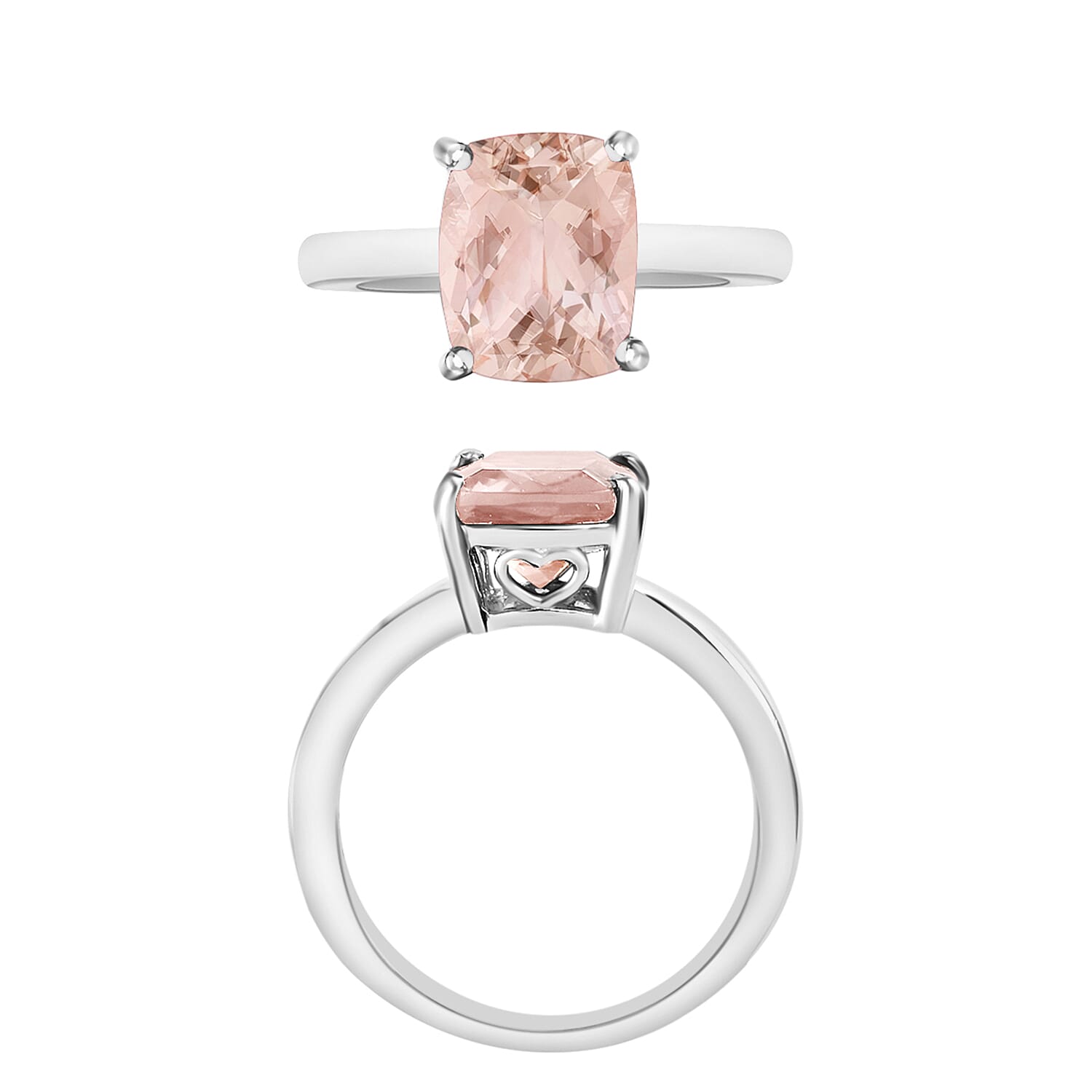 Morganite  Solitaire Ring in Platinum Overlay Sterling Silver 2.84 ct  2.840  Ct.