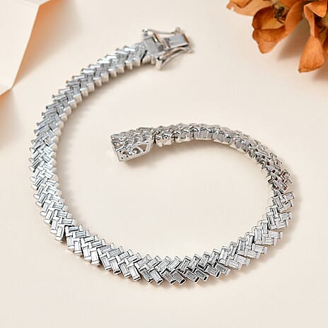 Moissanite Legacy Tennis Bracelet (Size - 7.5) in Platinum Overlay Sterling Silver 7.65 Ct, Silver Wt. 21.28 GM