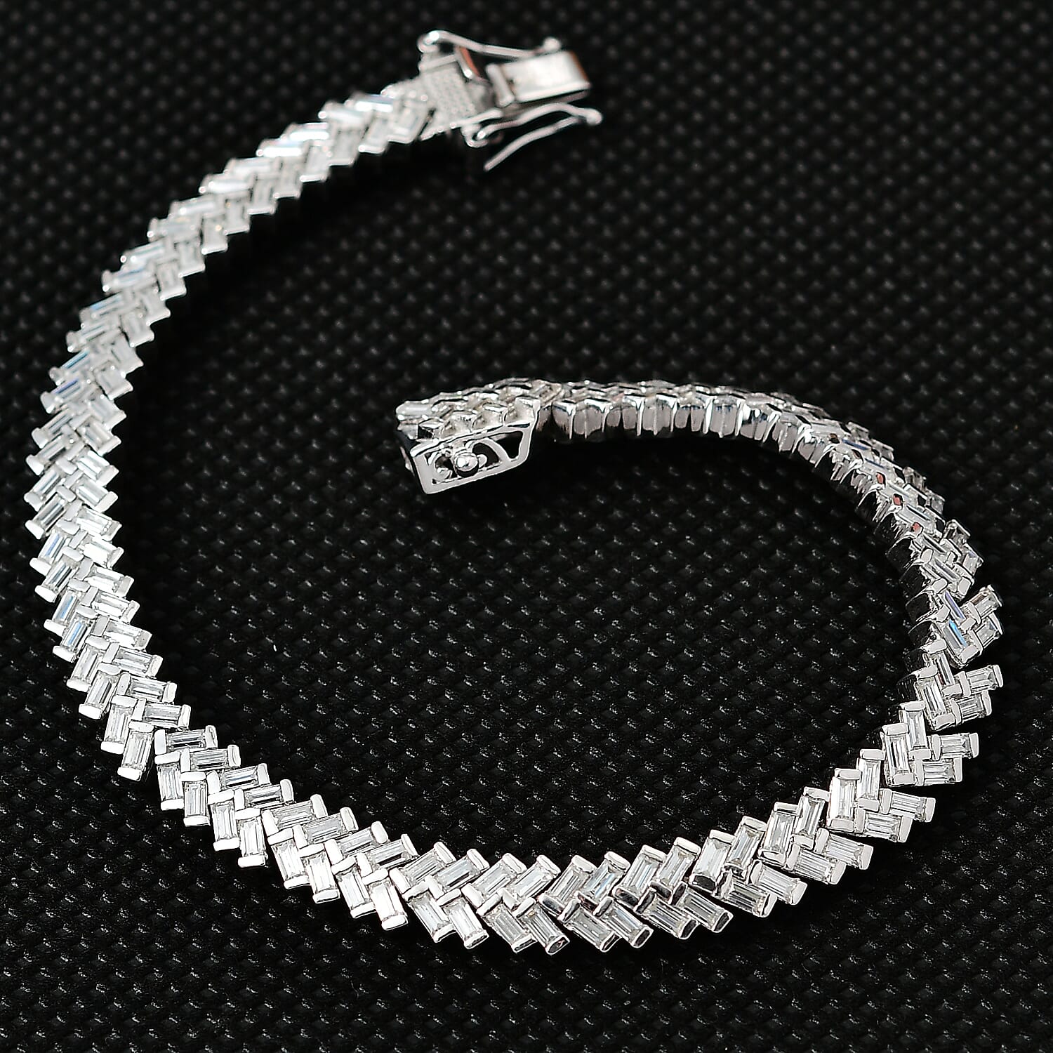 Moissanite Legacy Tennis Bracelet (Size - 7.5) in Platinum Overlay Sterling Silver 7.65 Ct, Silver Wt. 21.28 Gms.