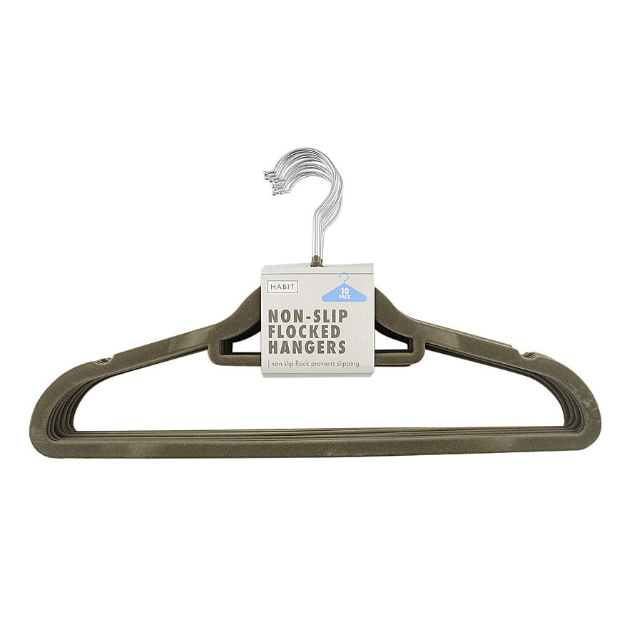 Flocked Non-Slip Hangers (10 Pieces) - Grey