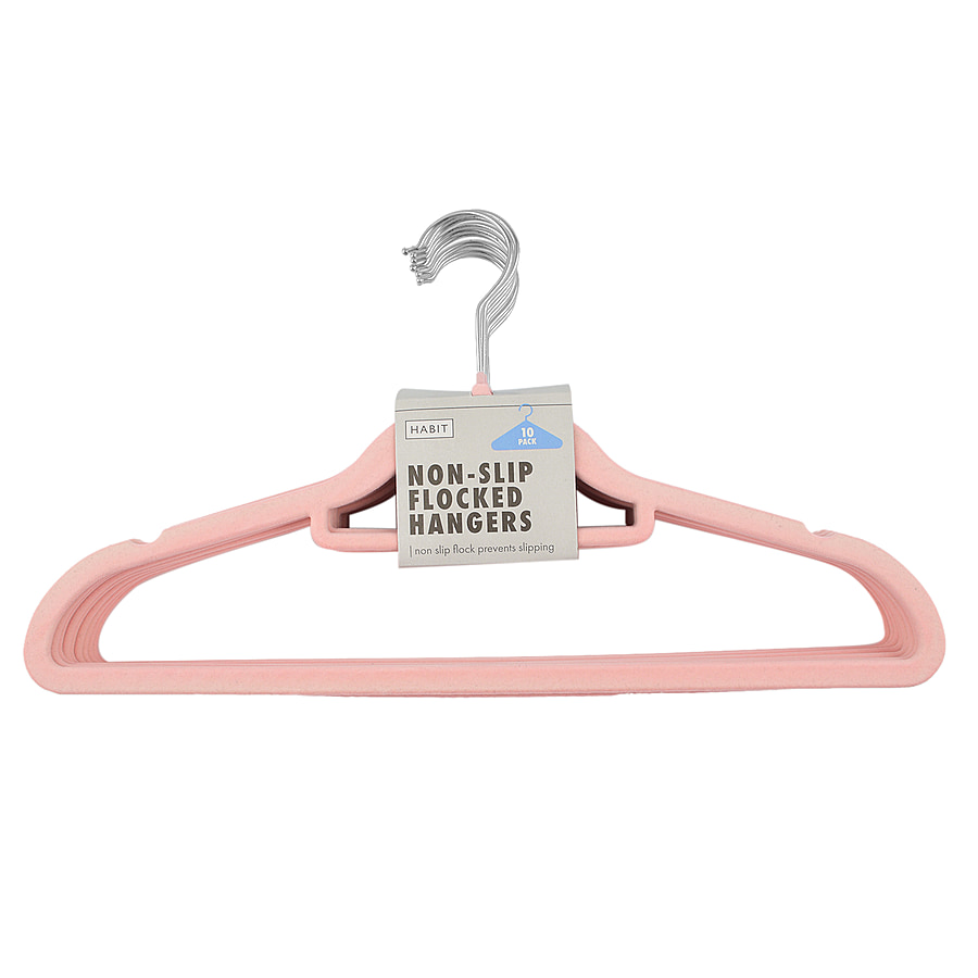 Flocked Non-Slip Hangers (10 Pieces) - Pink