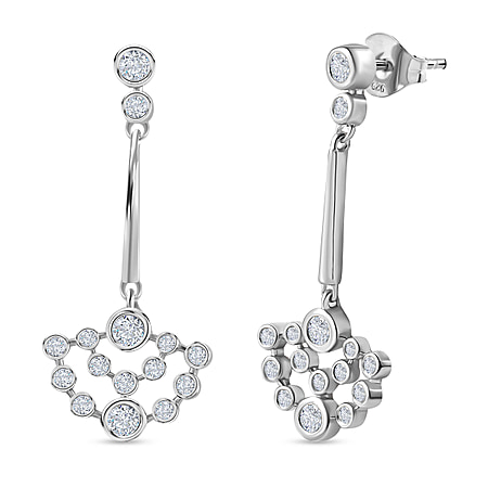 Moissanite Dangling Bubble Earrings in Platinum Overlay Sterling Silver 1.30 Ct, Silver Wt 5.60 Ct.