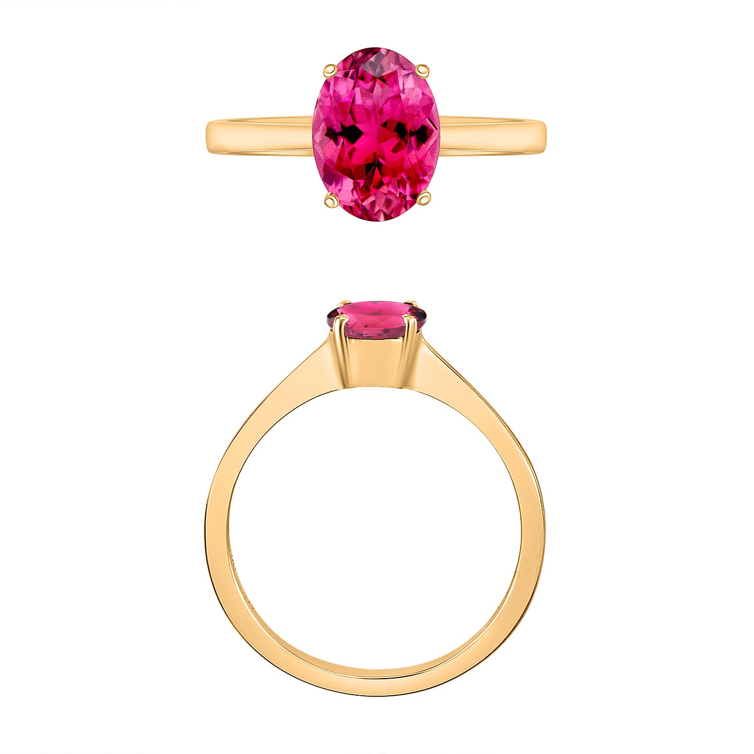 Rubellite Ring in Vermeil Yellow Gold Sterling Silver 1.30 Ct