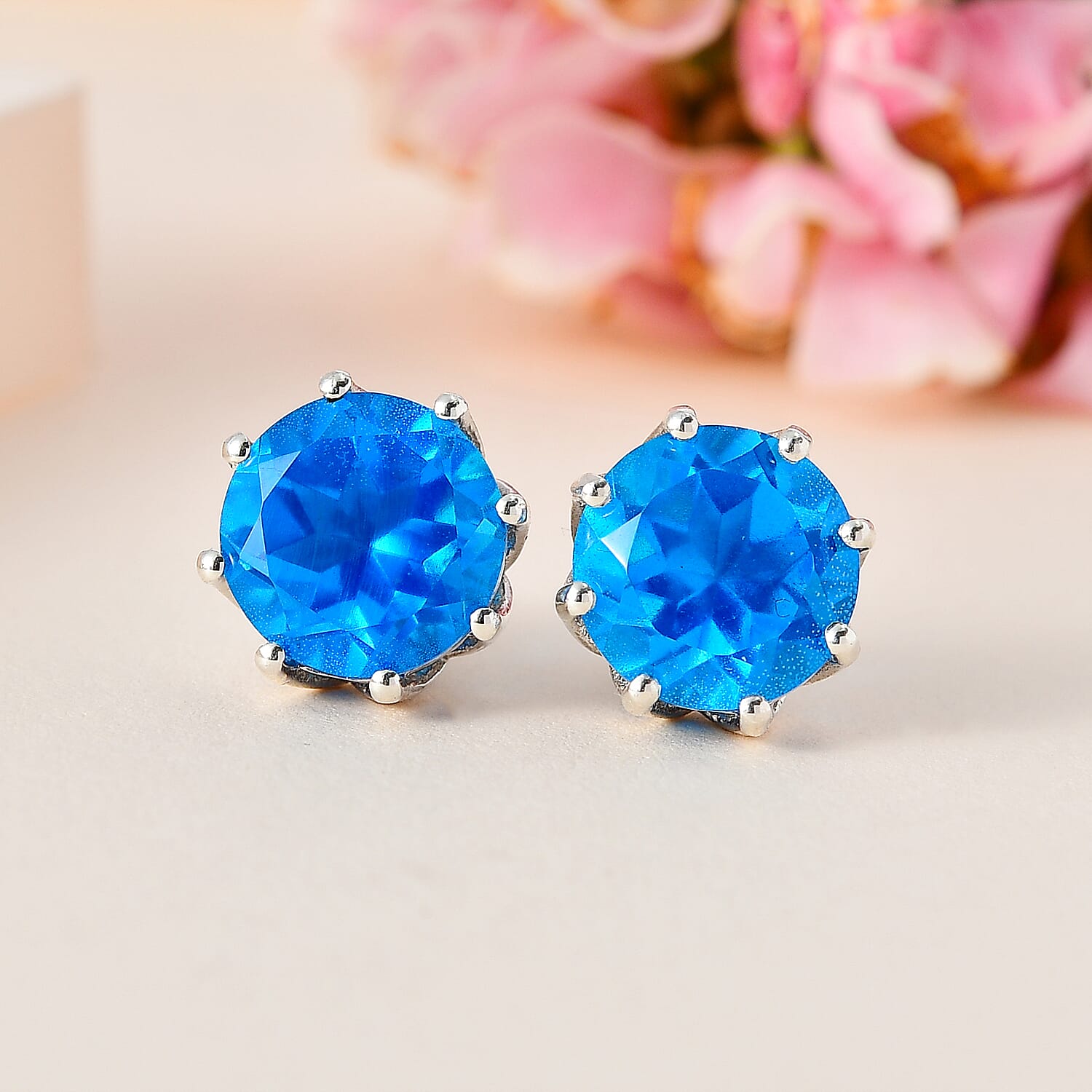 Carribean Quartz Solitaire Stud Earrings in Platinum Overlay Sterling Silver 10.52 Ct