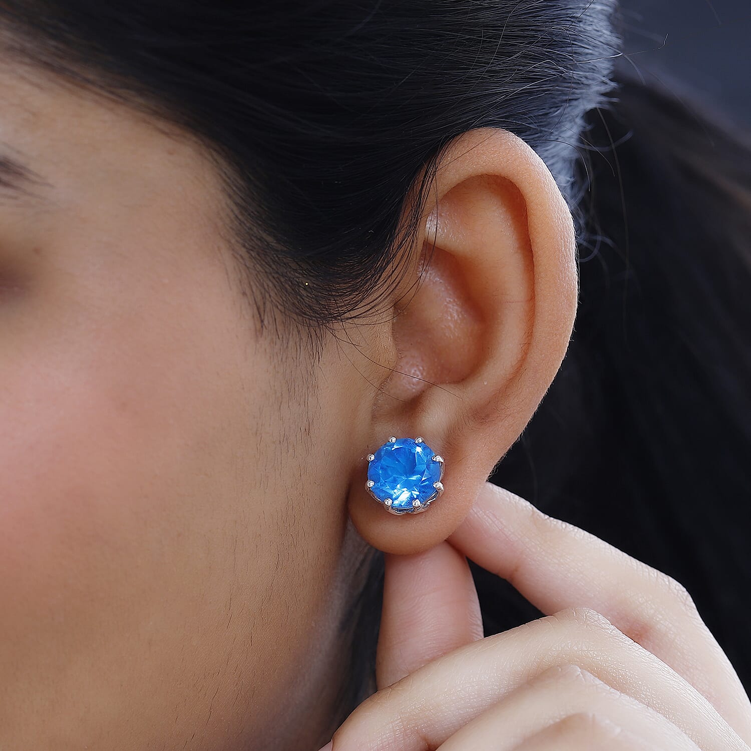 Carribean Quartz Solitaire Stud Earrings in Platinum Overlay Sterling Silver 10.52 Ct