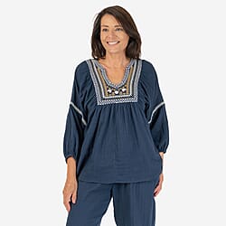 TAMSY Pure Cotton Embroidered Gauze Top