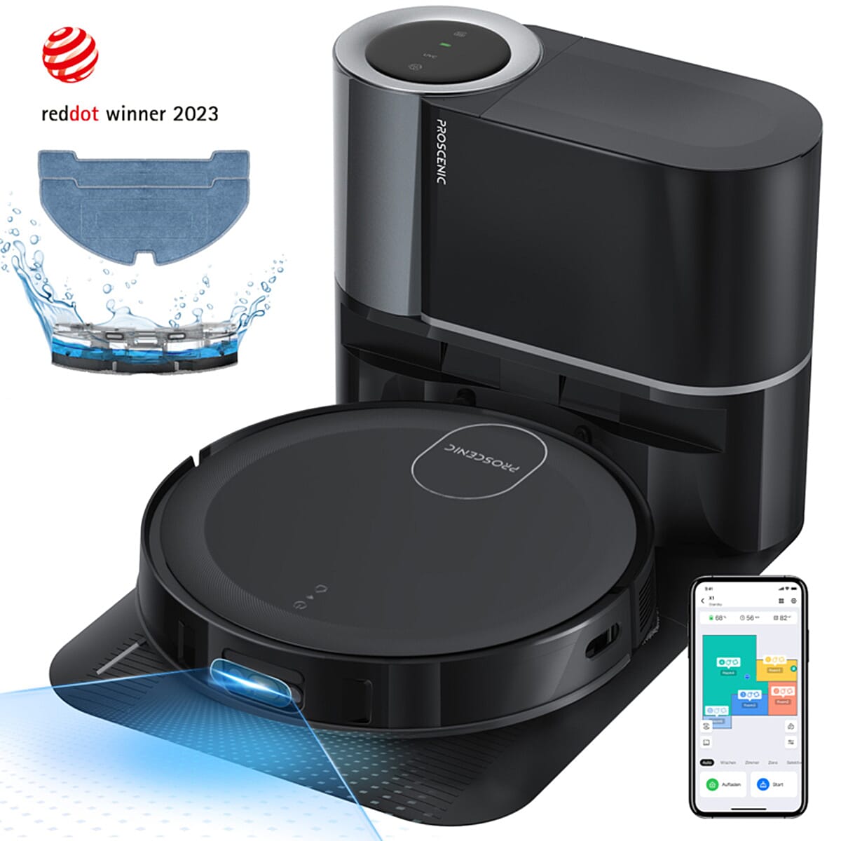 Proscenic X1 Robot Vacuum Cleaner with Mop, 2.5L Self Emptying Technology & Alexa Control (3000 Pa) - Black