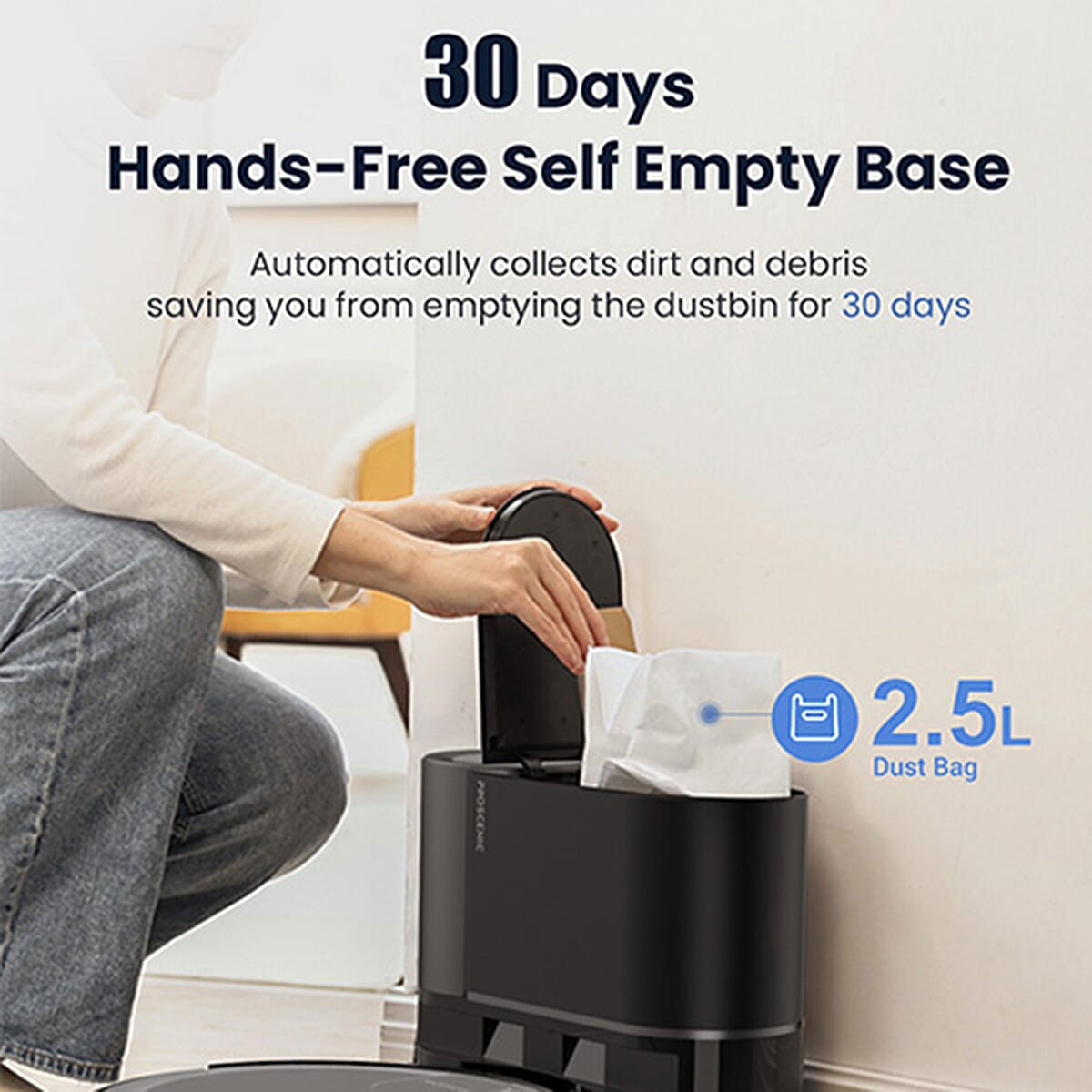 Proscenic X1 Robot Vacuum Cleaner with Mop, 2.5L Self Emptying Technology & Alexa Control (3000 Pa) - Black