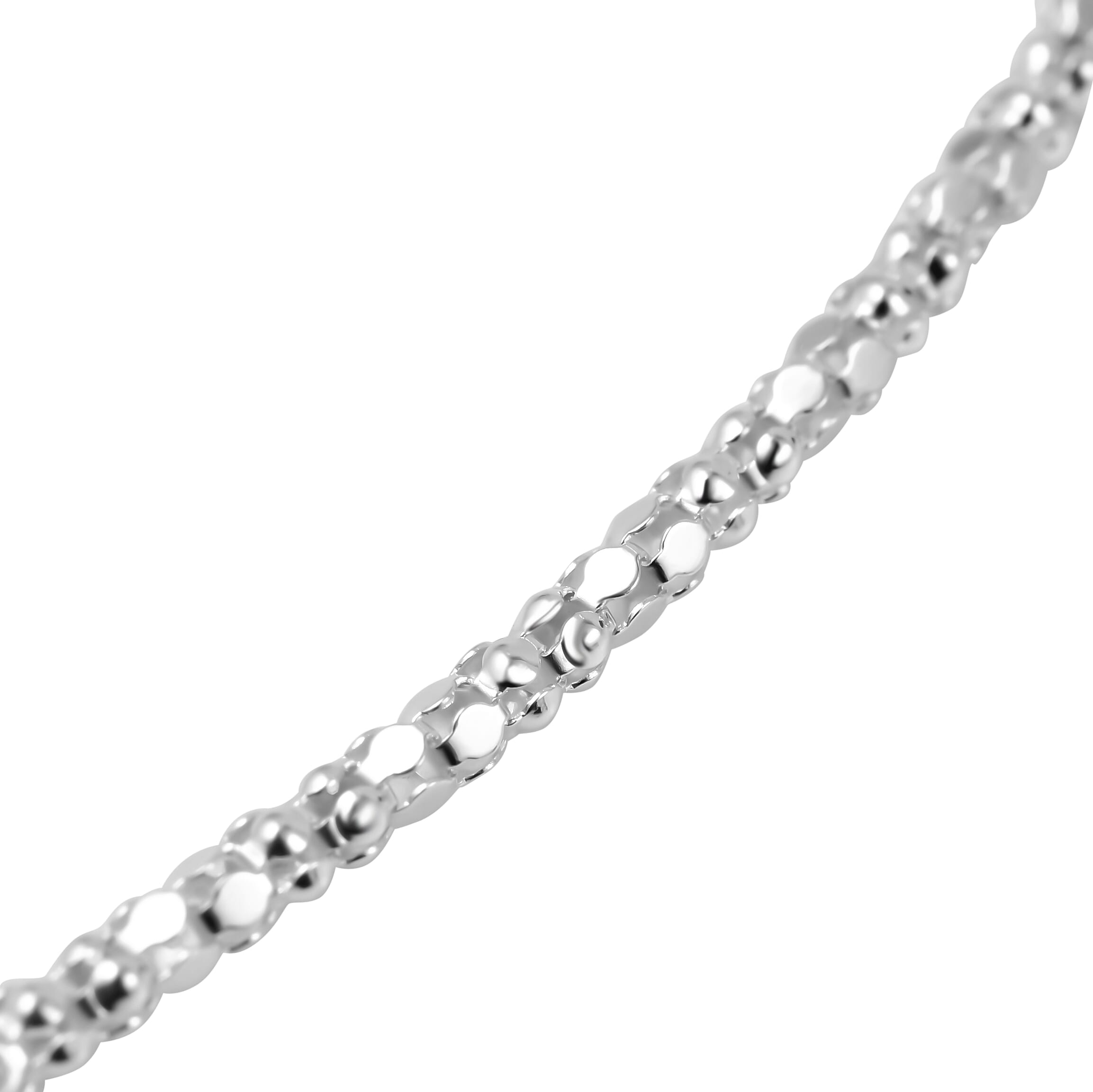 Sterling Silver Mirror Popcorn Necklace (Size 18) with Lobster Clasp