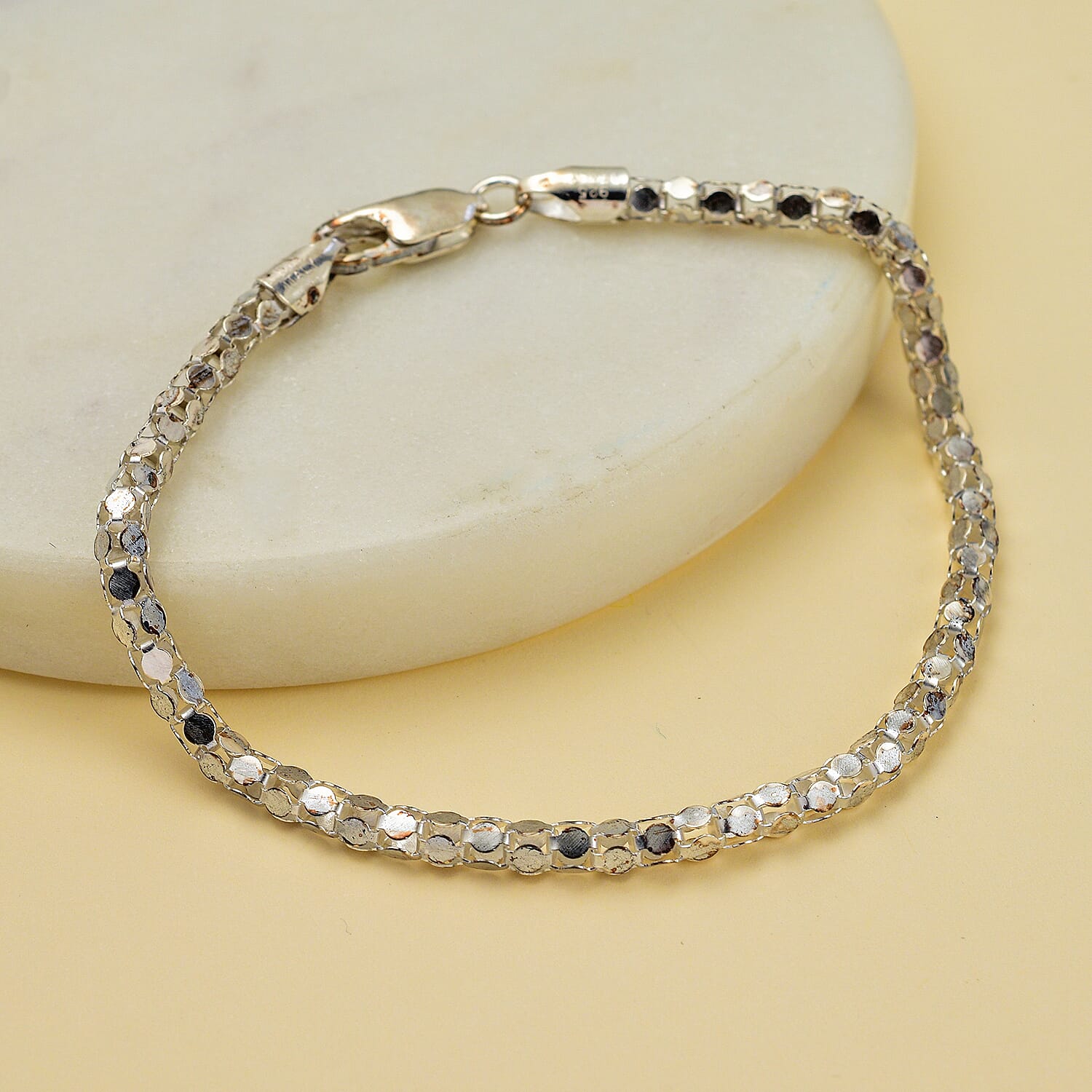 Sterling Silver Round Mirror Bracelet (Size - 7.5)