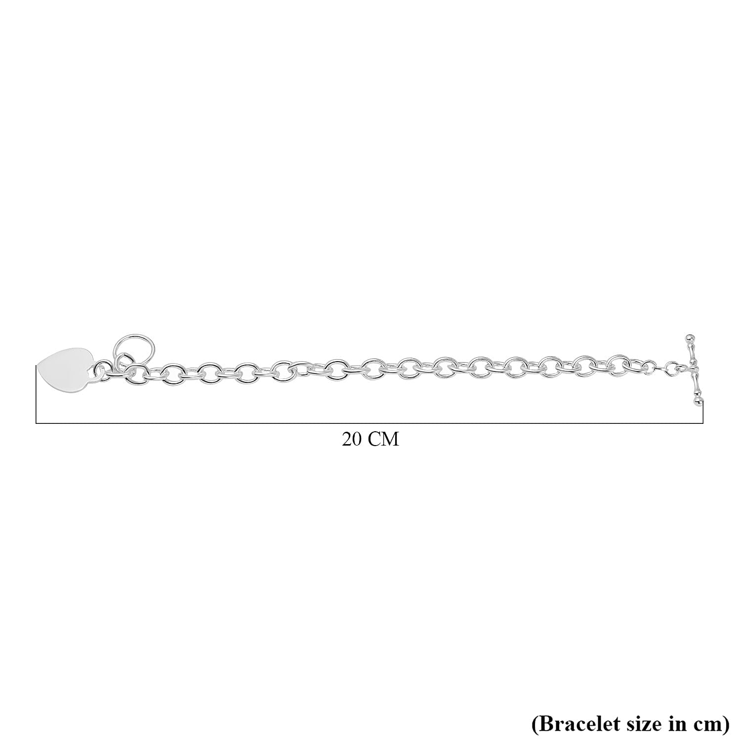 Sterling Silver Oval Belcher Heart Bracelet (Size - 7.5), Sterling Silver Oval Belcher Heart Bracelet (Size - 7.5),