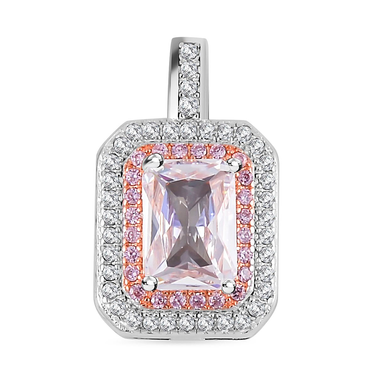 White & Pink Cubic Zirconia Pendant in Two Tone Sterling Silver