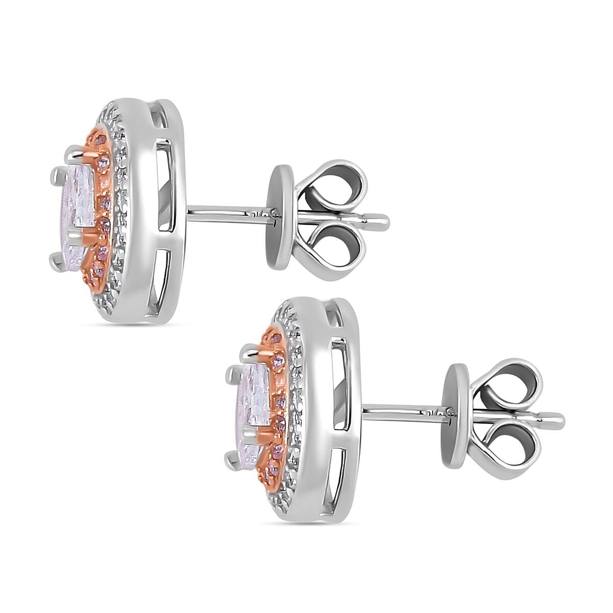 NY Close Out Deal -White & Pink Cubic Zirconia Stud Earrings in Sterling Silver 2.04 Ct