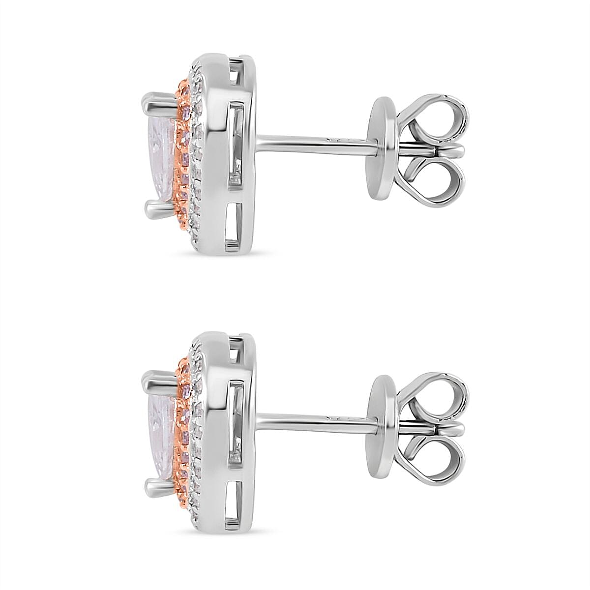 White & Pink Cubic Zirconia Heart Earrings in Sterling Silver