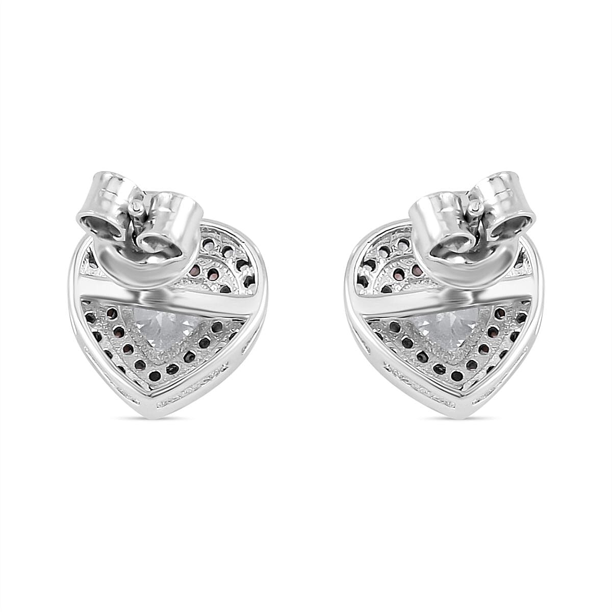 White & Pink Cubic Zirconia Heart Earrings in Sterling Silver