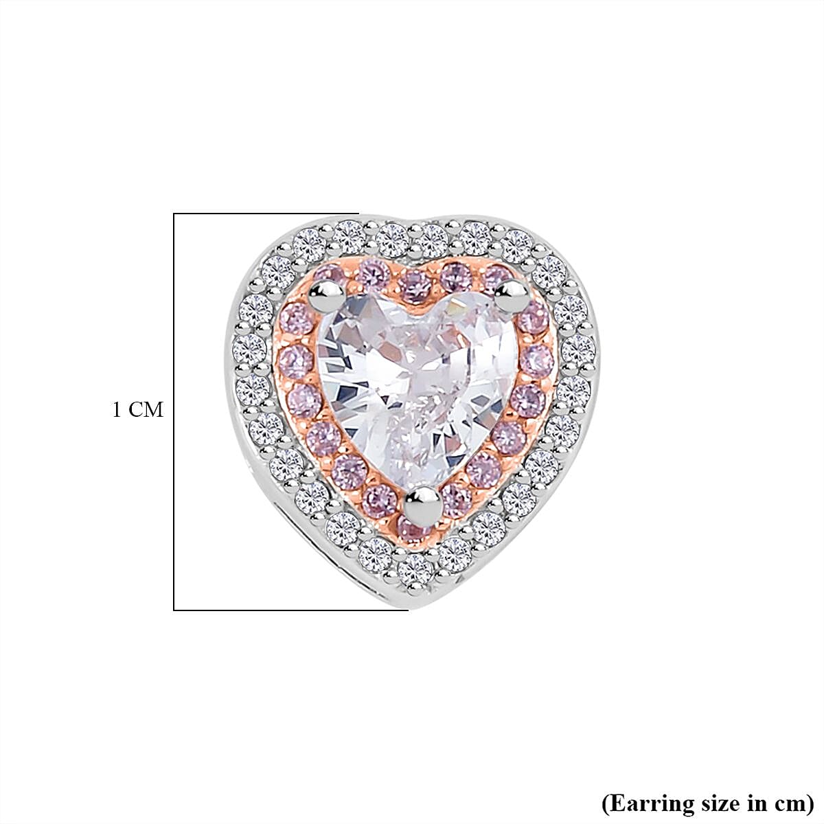White & Pink Cubic Zirconia Heart Earrings in Sterling Silver