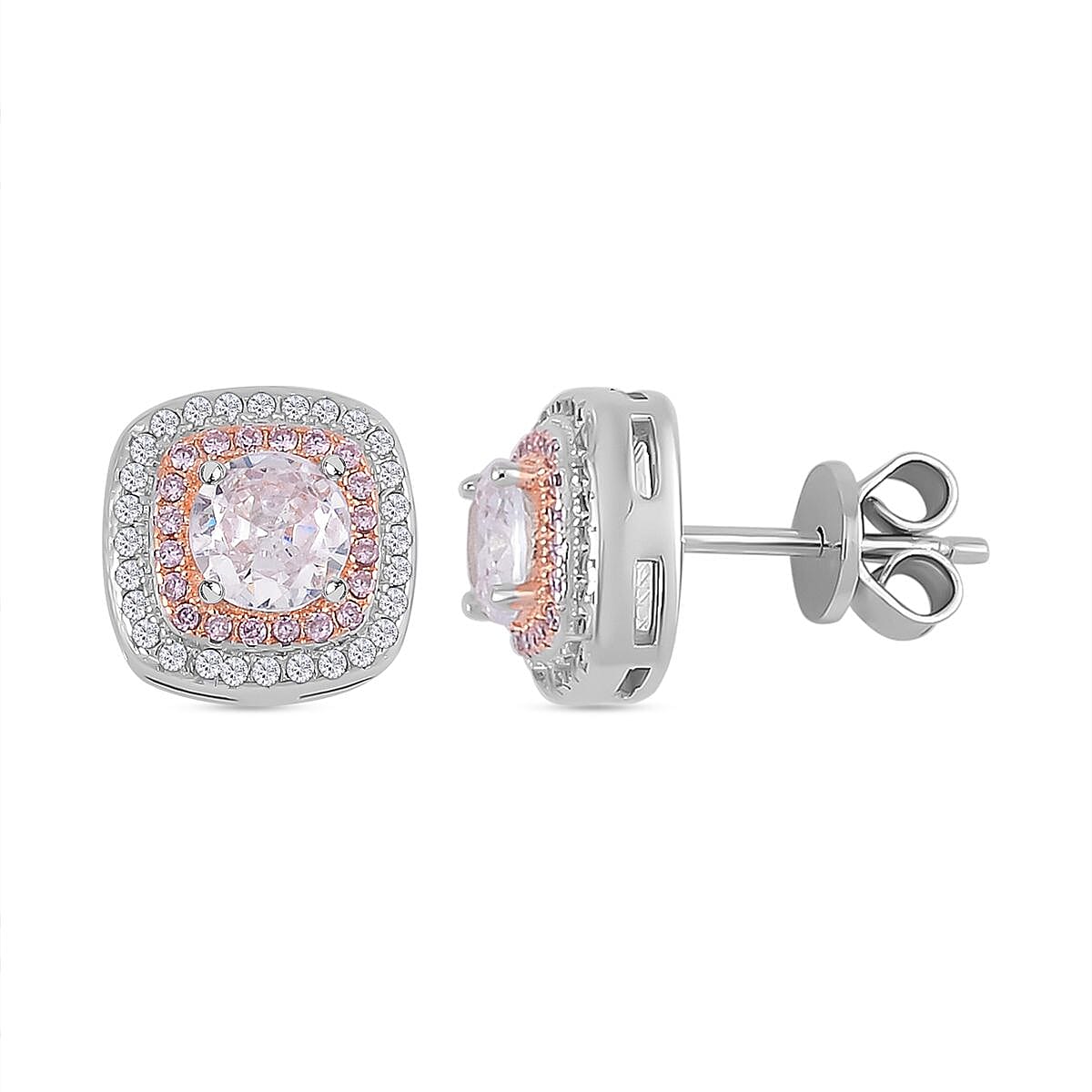 White & Pink Cubic Zirconia Earrings in Sterling Silver