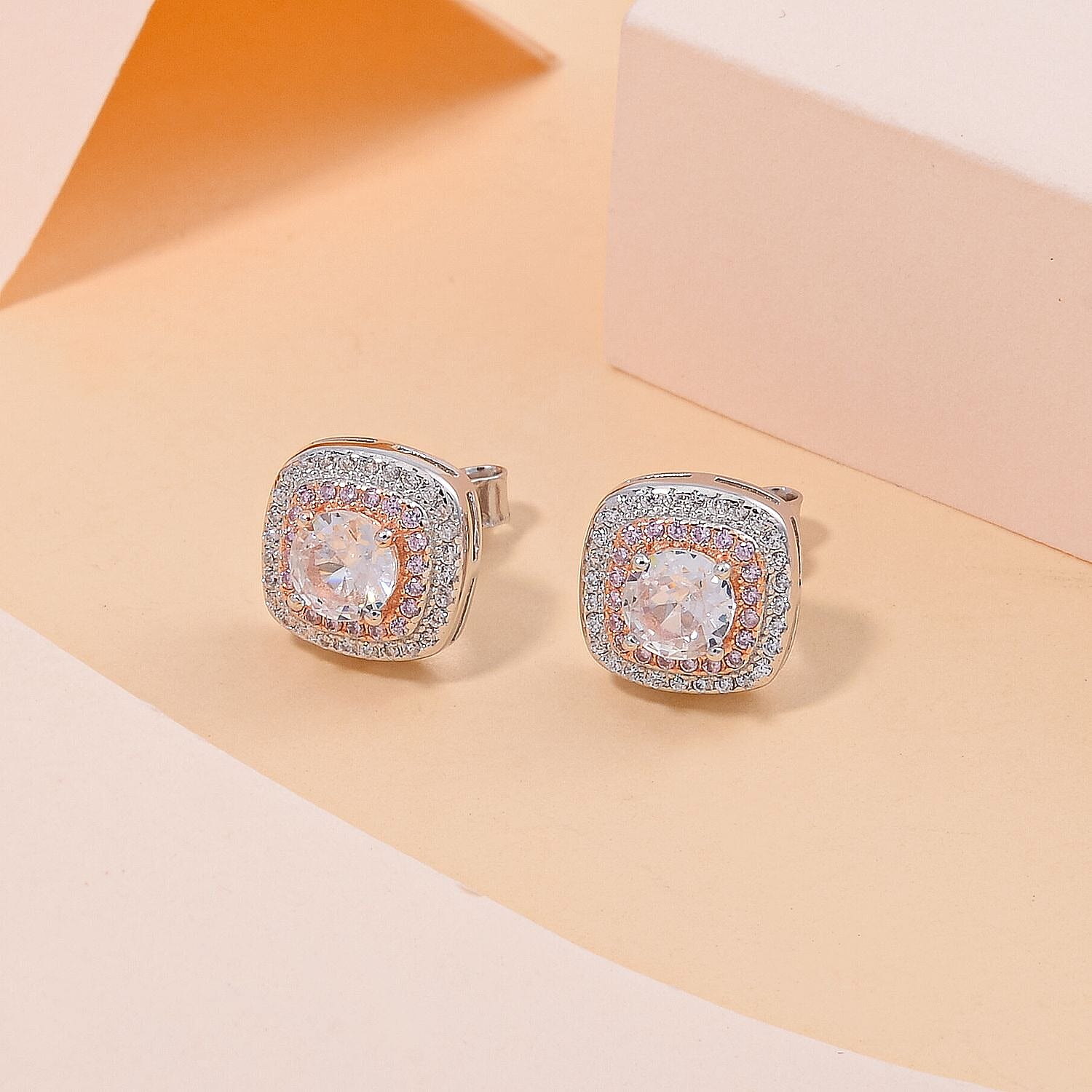 White & Pink Cubic Zirconia Earrings in Sterling Silver