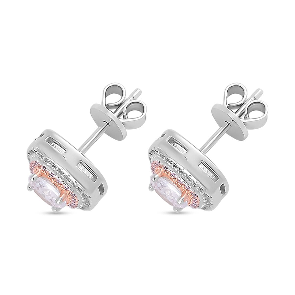 White & Pink Cubic Zirconia Earrings in Sterling Silver