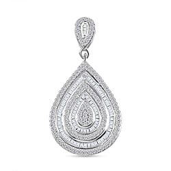 Red Carpet Collection - Diamond Drop Pendant in Platinum Overlay Sterling Silver