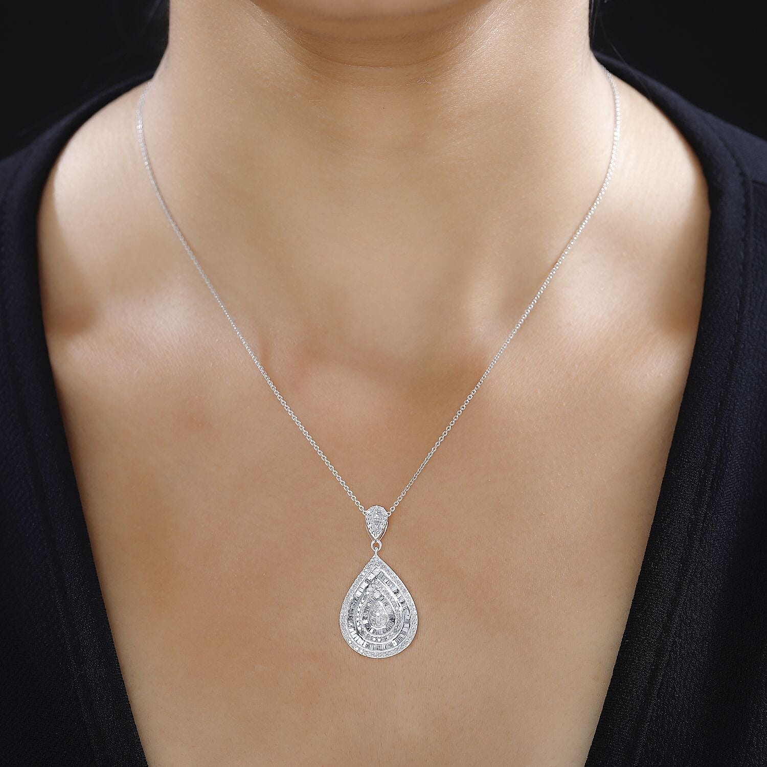 Red Carpet Collection - 1 Ct. Diamond Drop Pendant in Platinum Overlay Sterling Silver