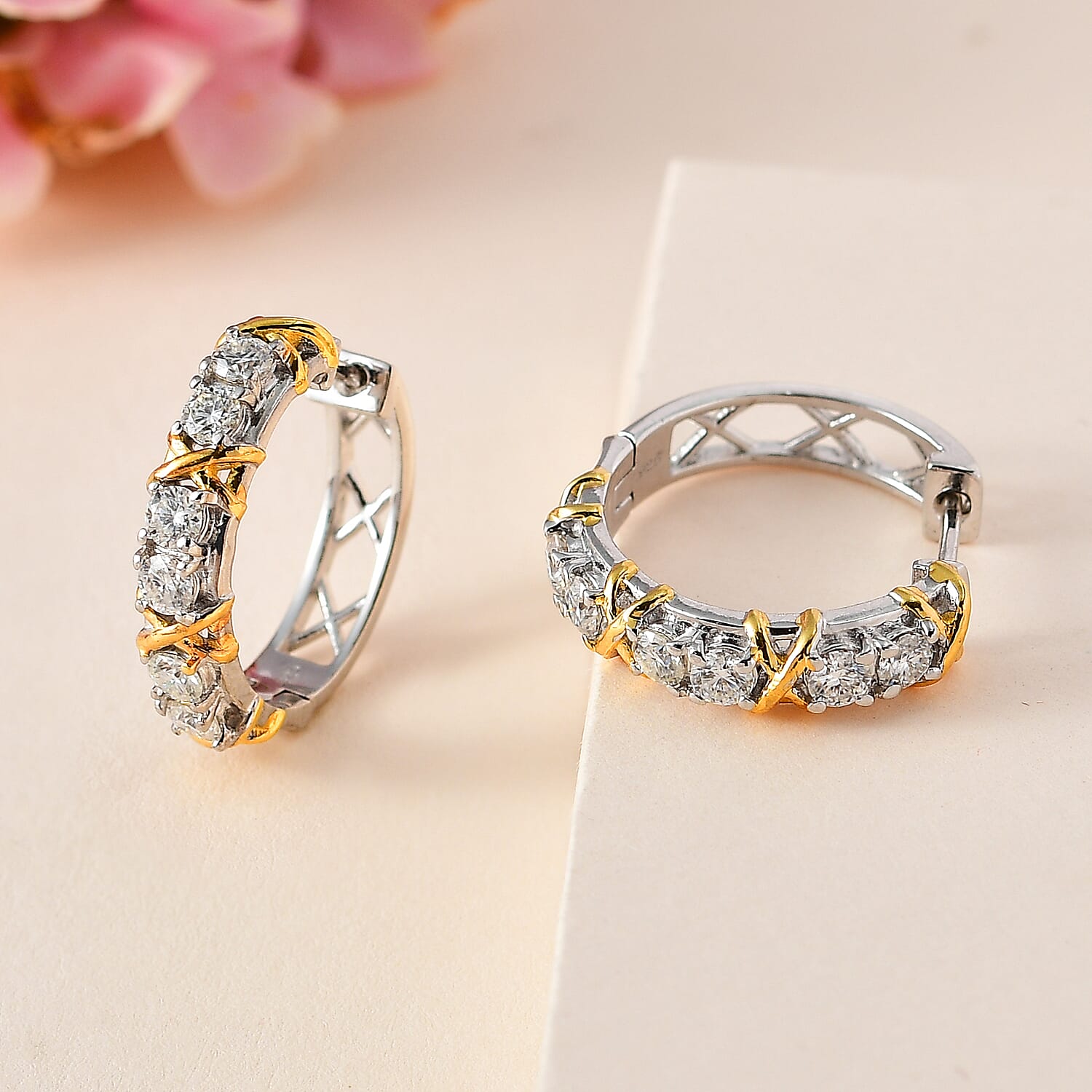 Designer Inspired Moissanite Criss Cross Earrings in 18K Gold Vermeil & Platinum Plated Sterling Silver