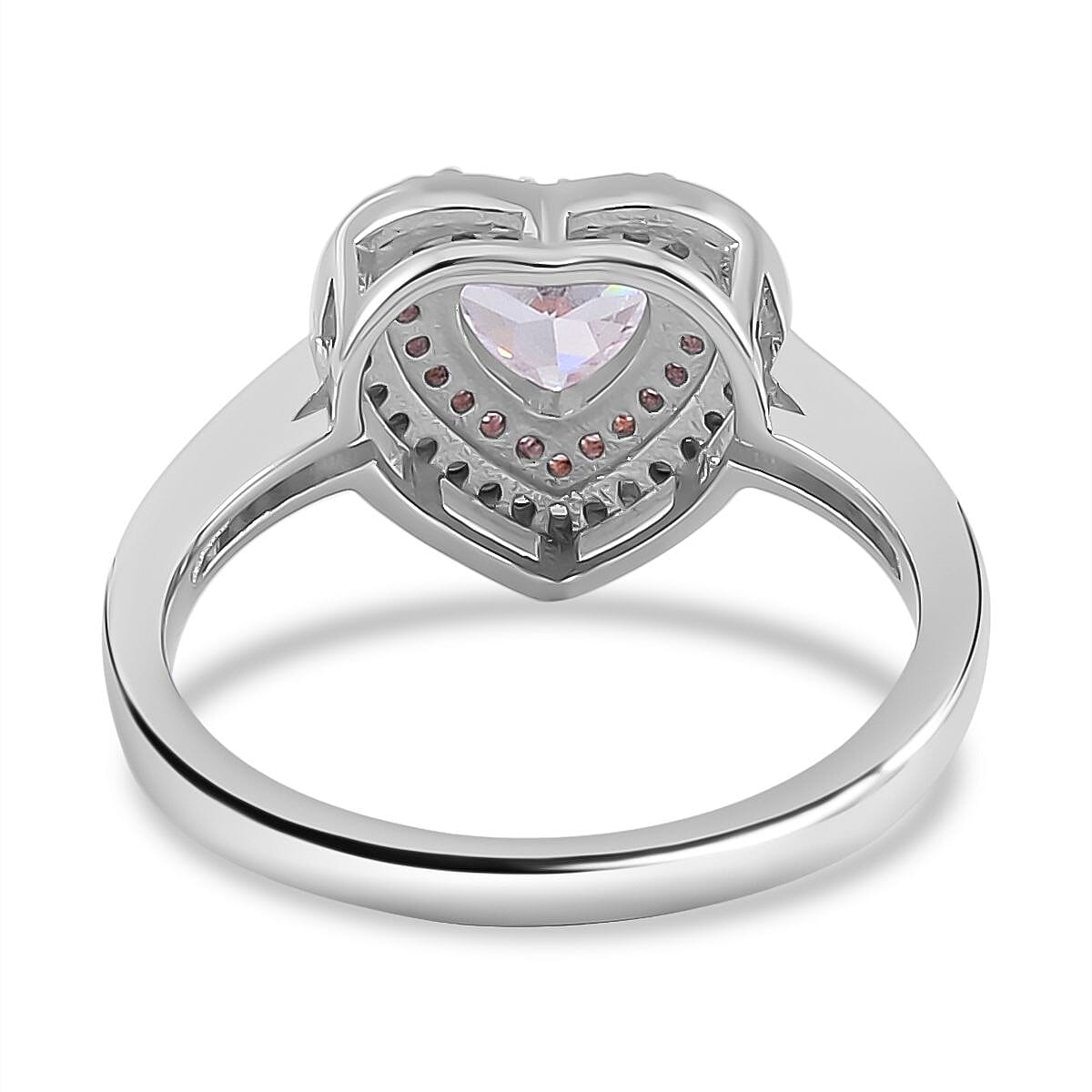 NY Close Out Deal - White & Pink Cubic Zirconia Heart Ring in Two Tone Plated Sterling Silver