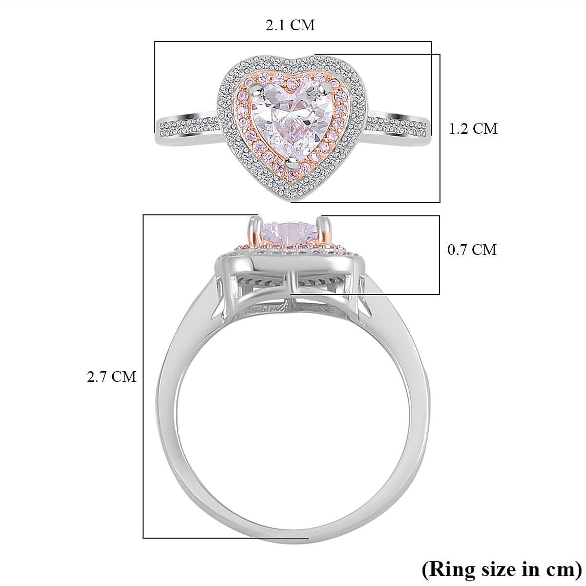NY Close Out Deal - White & Pink Cubic Zirconia Heart Ring in Two Tone Plated Sterling Silver