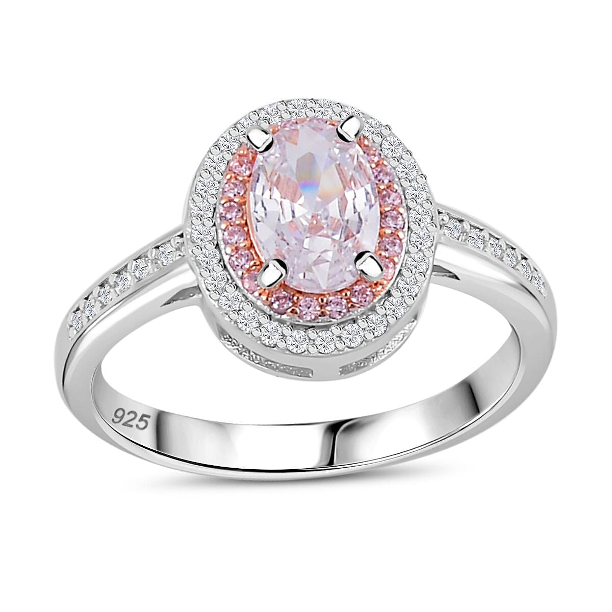 White & Pink Cubic Zirconia Ring in Two Tone Plated Sterling Silver