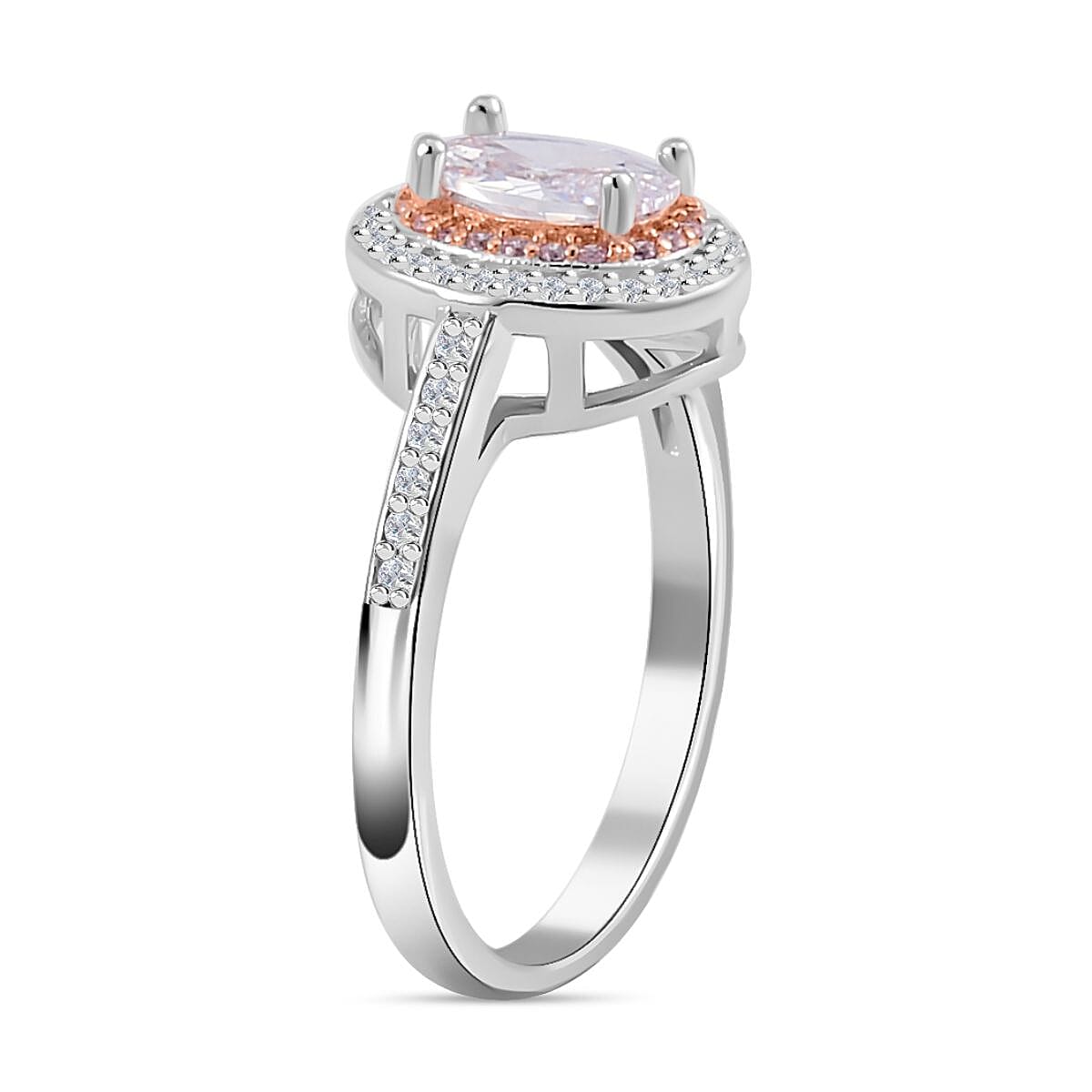 White & Pink Cubic Zirconia Ring in Two Tone Plated Sterling Silver