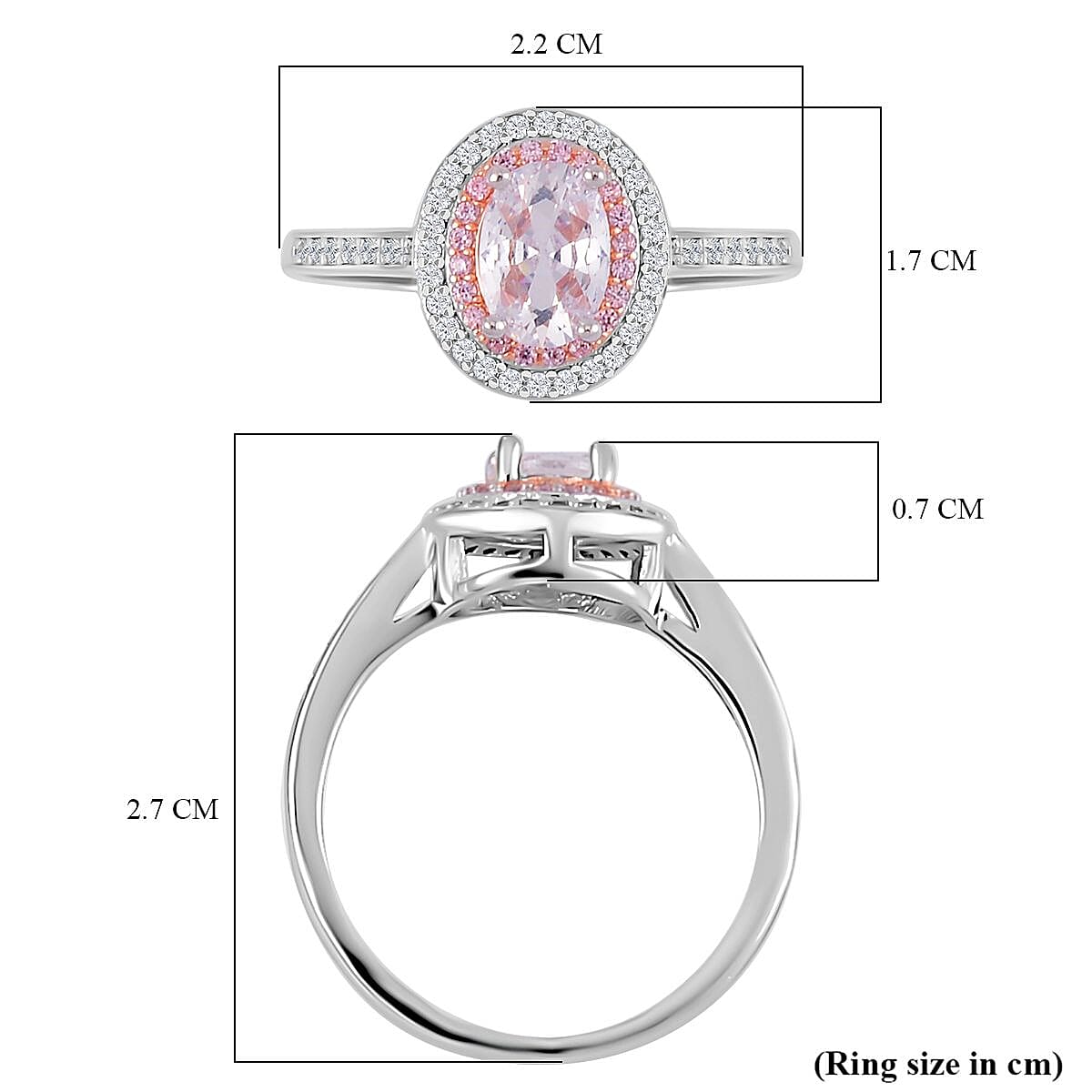 White & Pink Cubic Zirconia Ring in Two Tone Plated Sterling Silver