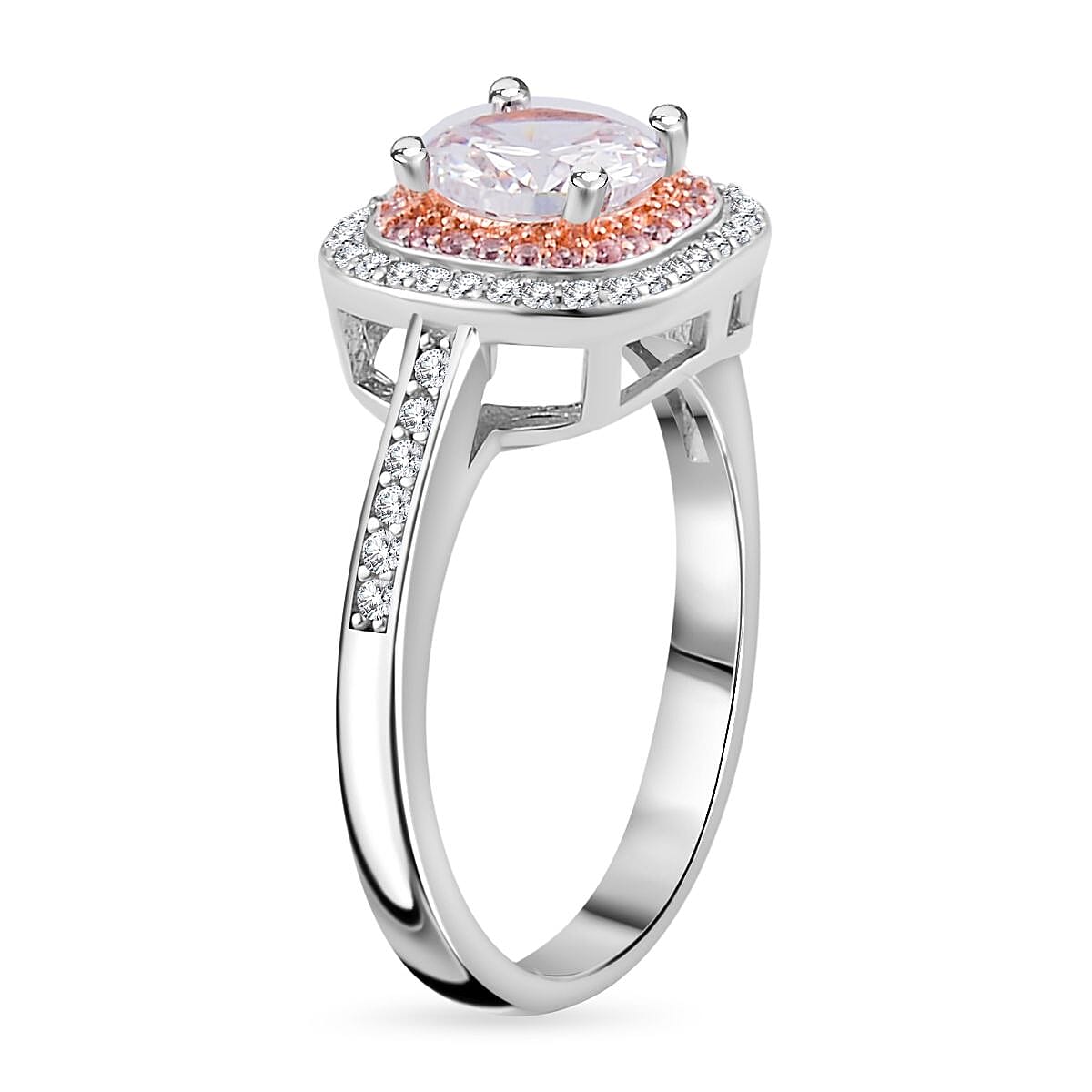 White & Pink Cubic Zirconia Ring in Two Tone Plated Sterling Silver