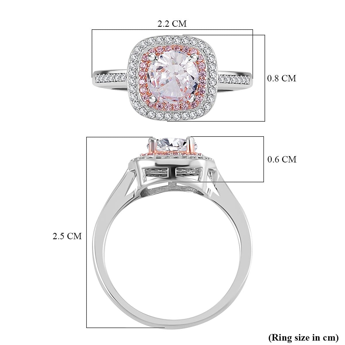 White & Pink Cubic Zirconia Ring in Two Tone Plated Sterling Silver