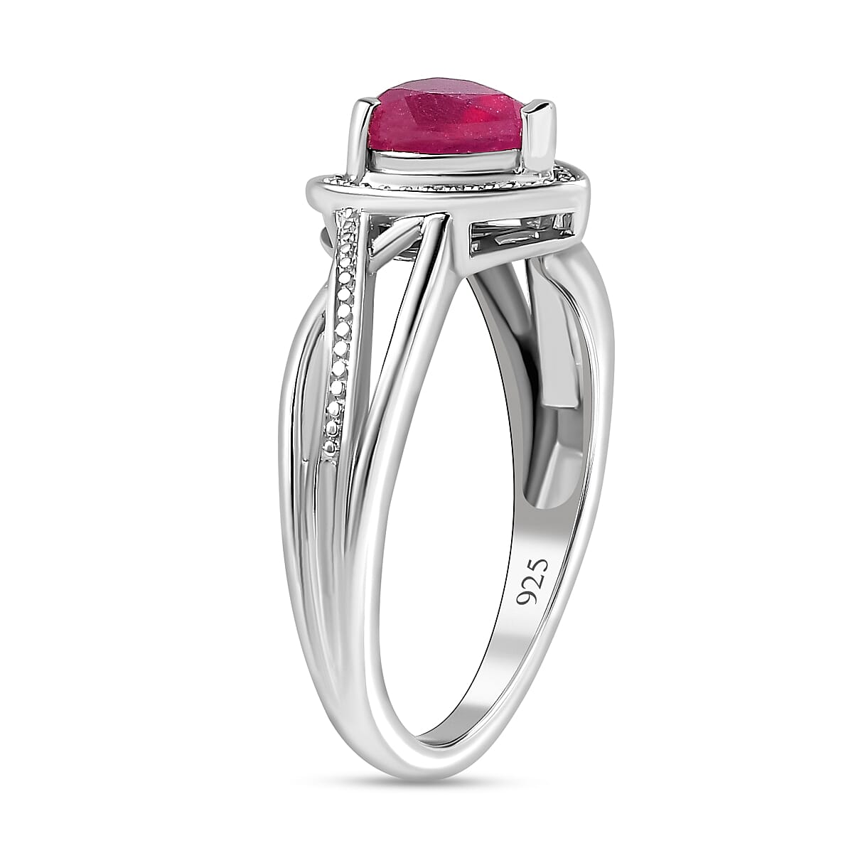 African Ruby Heart Halo Ring in Platinum Overlay Sterling Silver 1.13 Ct
