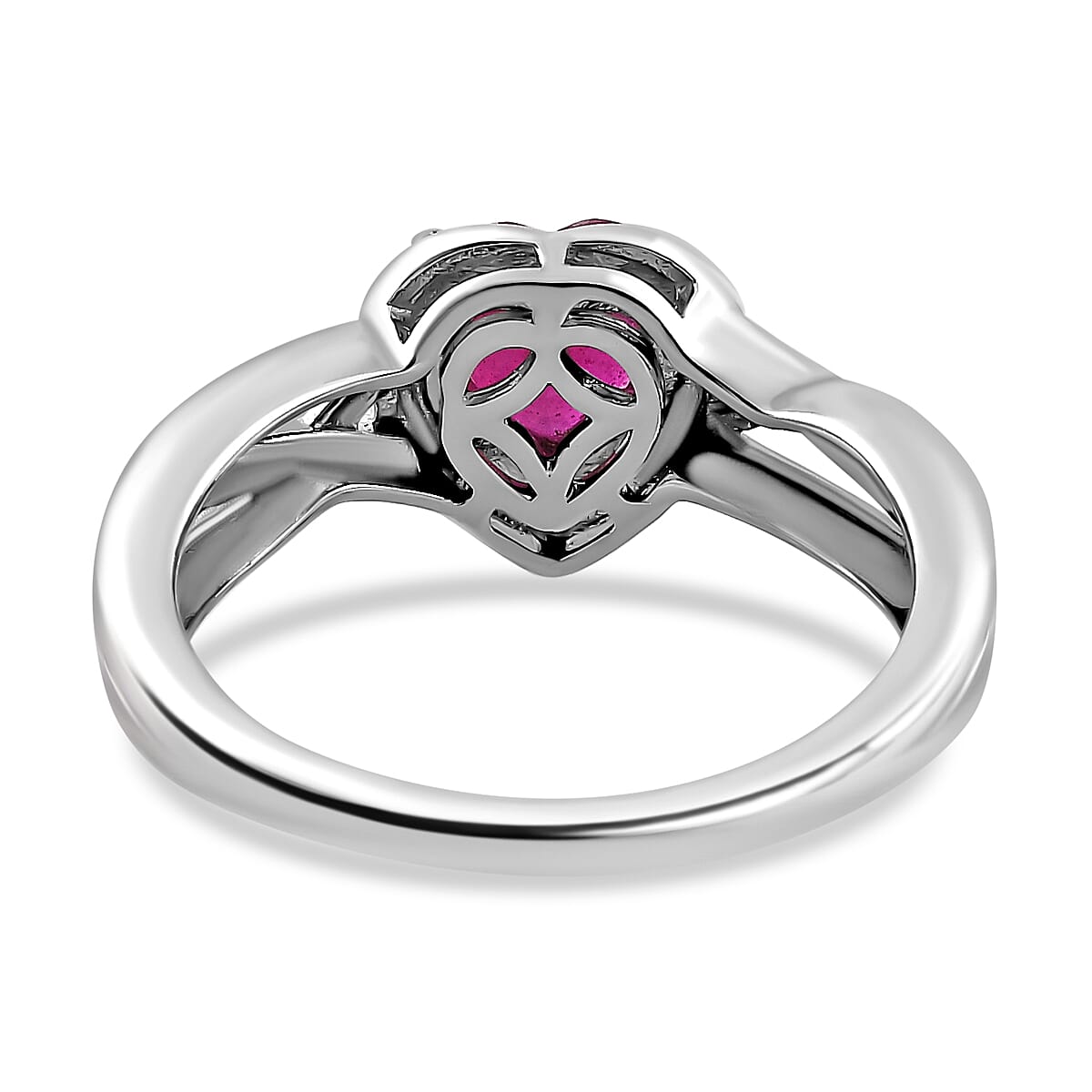 African Ruby Heart Halo Ring in Platinum Overlay Sterling Silver 1.13 Ct