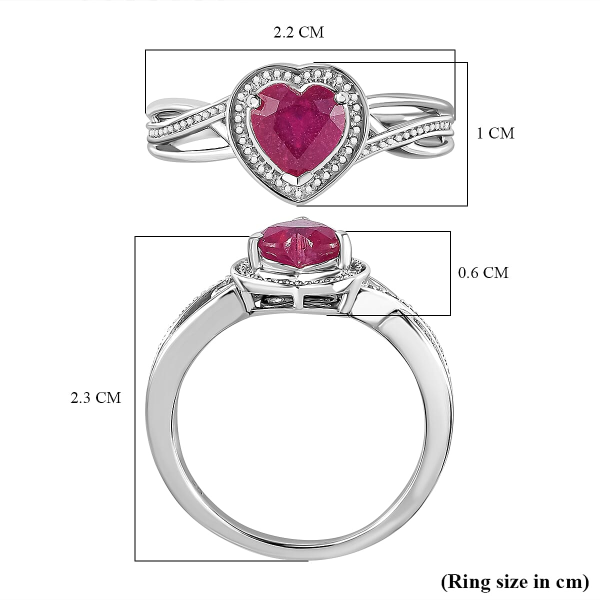 African Ruby Heart Halo Ring in Platinum Overlay Sterling Silver 1.13 Ct