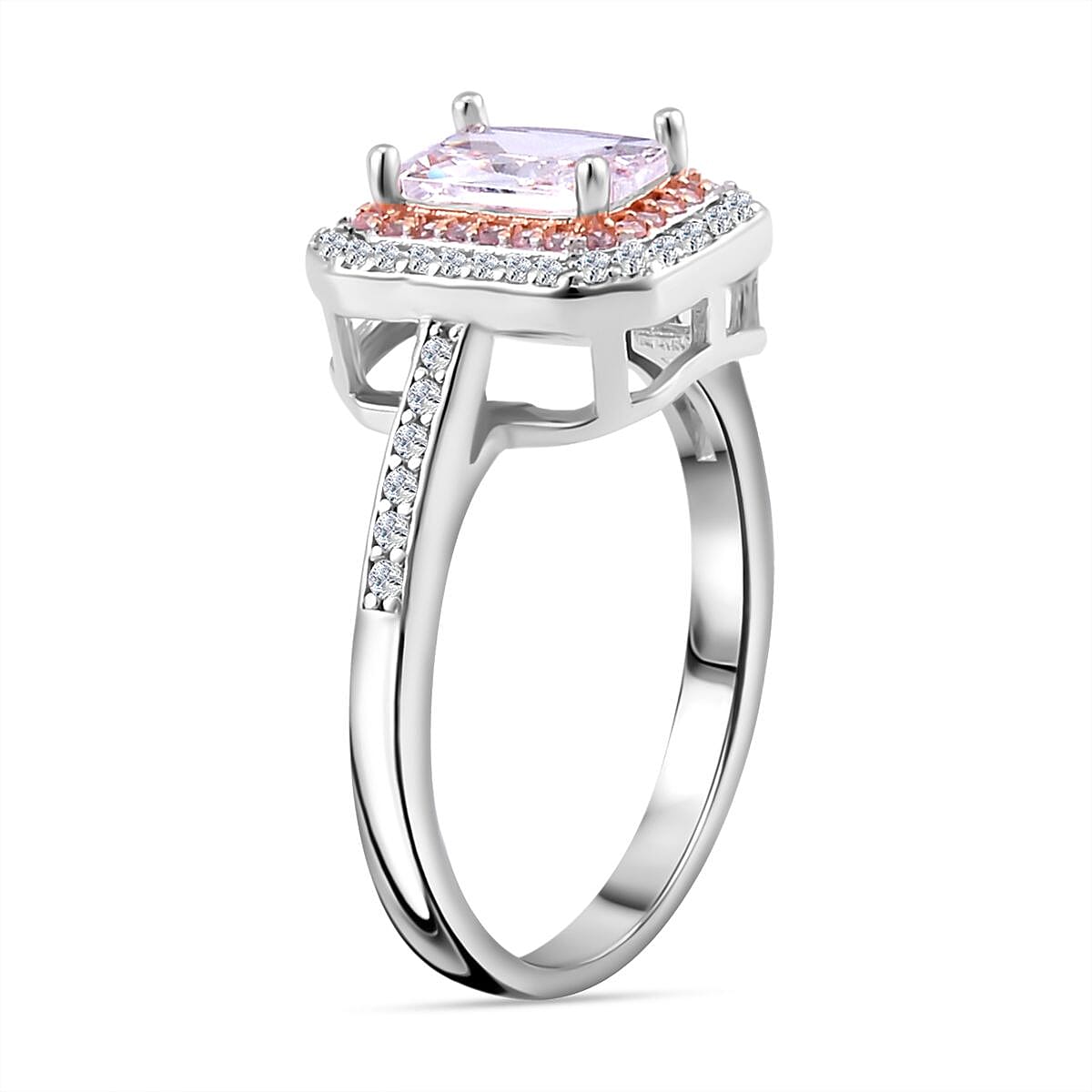 White & Pink Cubic Zirconia Ring in Two Tone Plated Sterling Silver