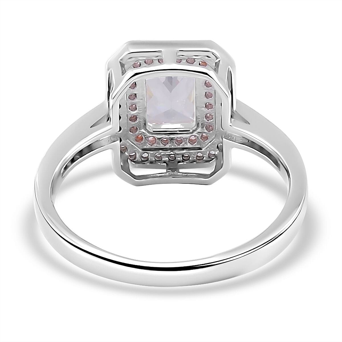 White & Pink Cubic Zirconia Ring in Two Tone Plated Sterling Silver