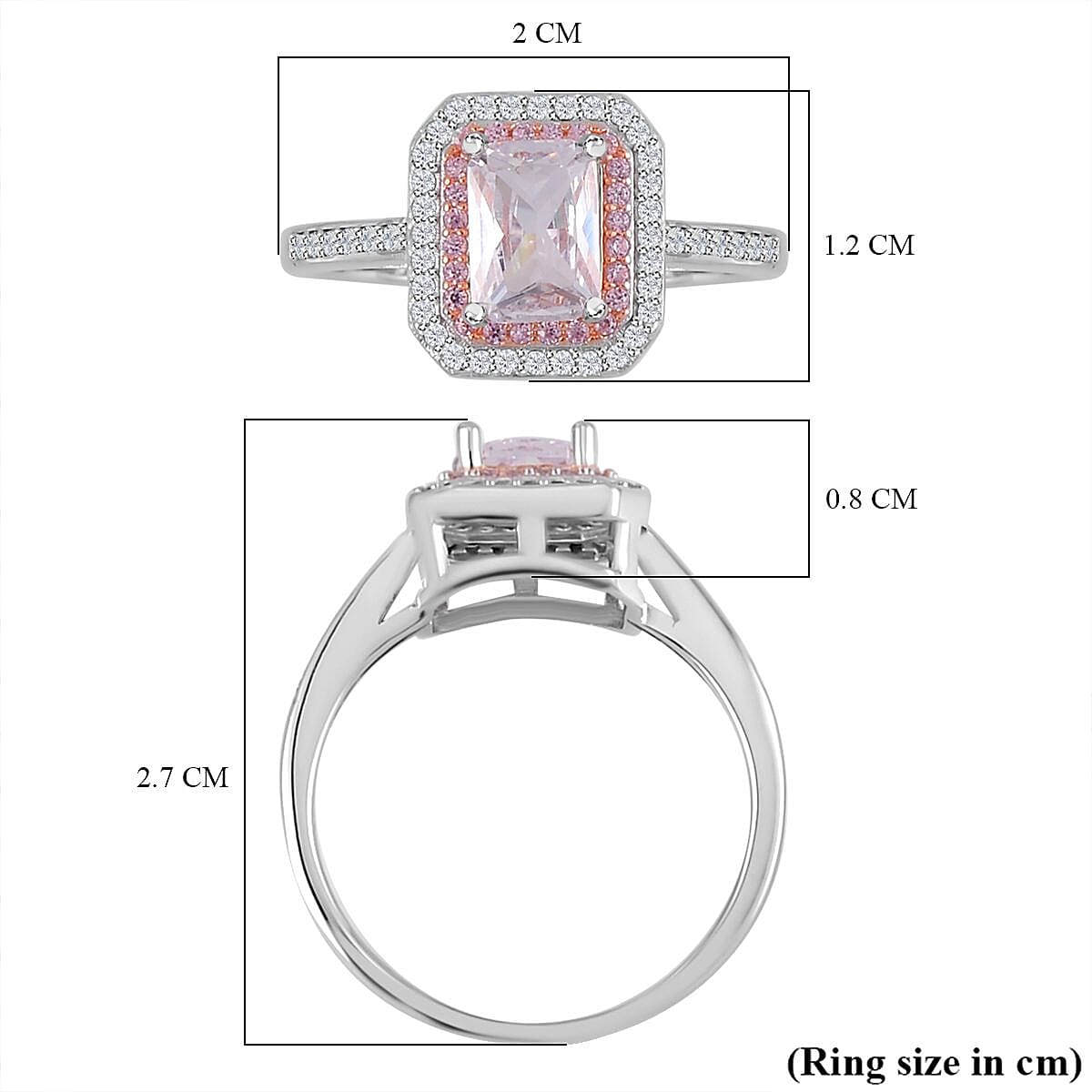 White & Pink Cubic Zirconia Ring in Two Tone Plated Sterling Silver