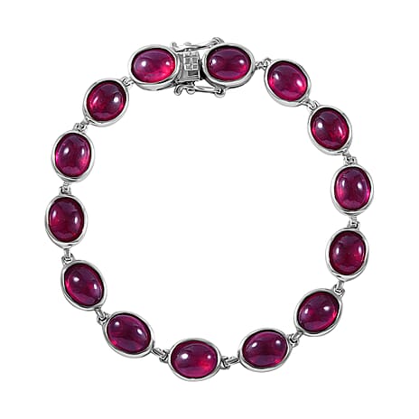 Tucson Special - African Ruby Bracelet (Size 8) in Rhodium Overlay Sterling Silver 43.00 Ct, Silver Wt 14.00 GM