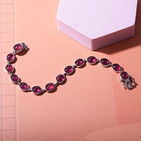 Tucson Special - African Ruby Bracelet (Size 8) in Rhodium Overlay Sterling Silver 43.00 Ct, Silver Wt 14.00 GM
